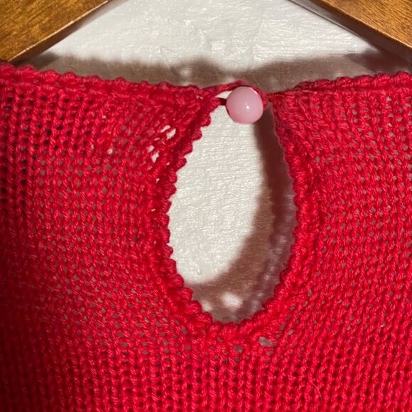 Vintage Red Sweater L Gold Beaded Sequin Roses Knit Holiday 80s Glam Pullover - Picture 7 of 11